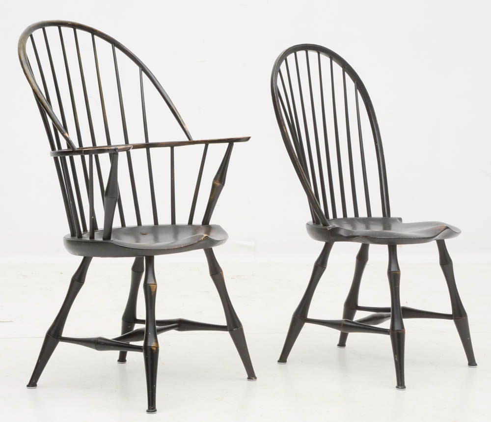 Set of Five Bow-Back Windsor Chairs, D.R. Dimes