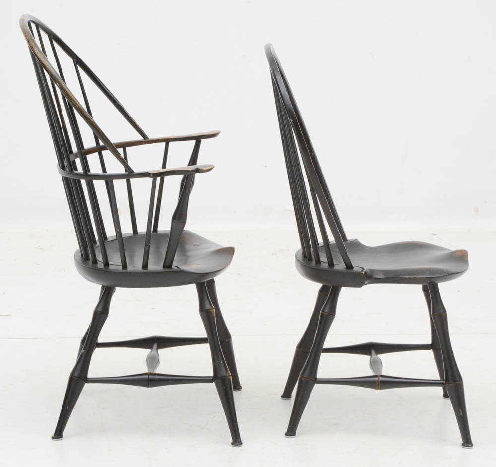 Set of Five Bow-Back Windsor Chairs, D.R. Dimes