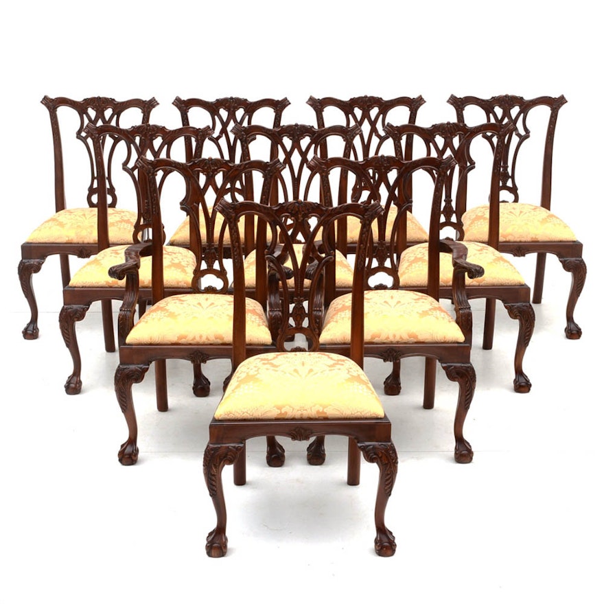 Set of Ten Carved Mahogany Chippendale Style Chairs