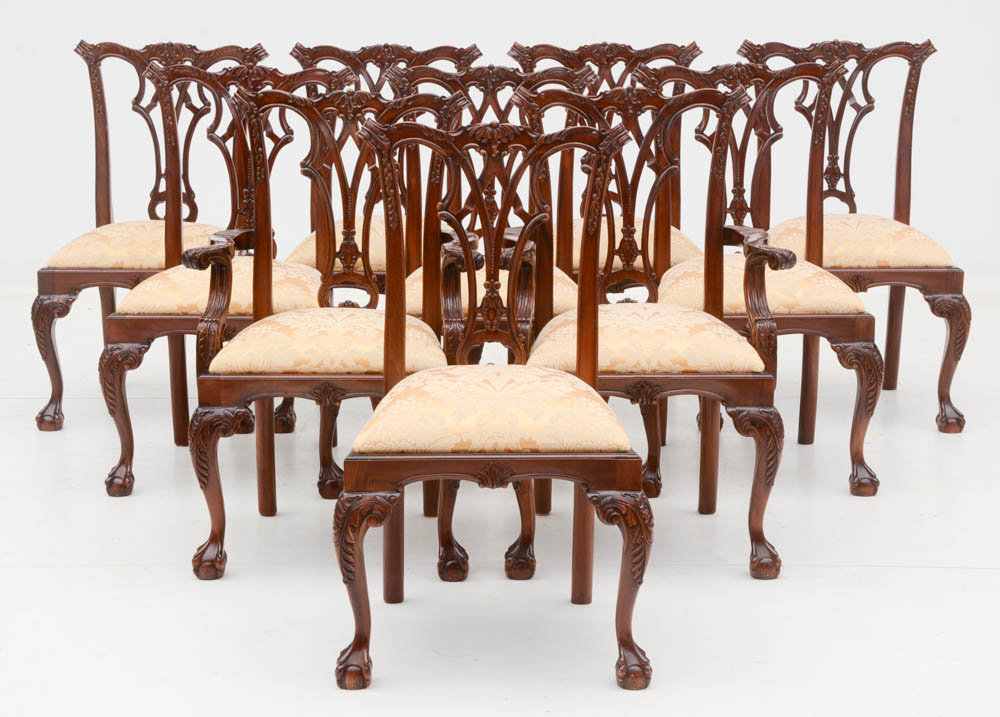 Set of Ten Carved Mahogany Chippendale Style Chairs