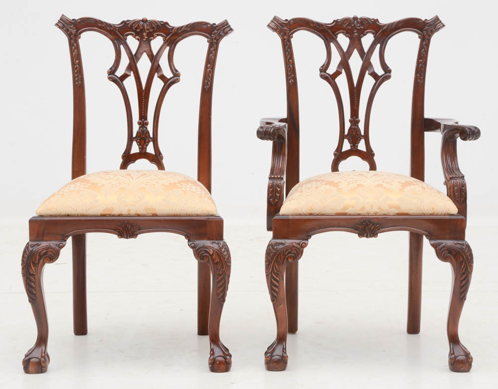 Set of Ten Carved Mahogany Chippendale Style Chairs