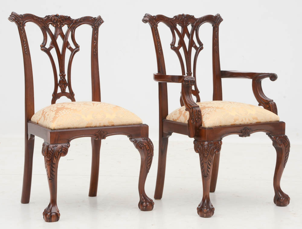 Set of Ten Carved Mahogany Chippendale Style Chairs