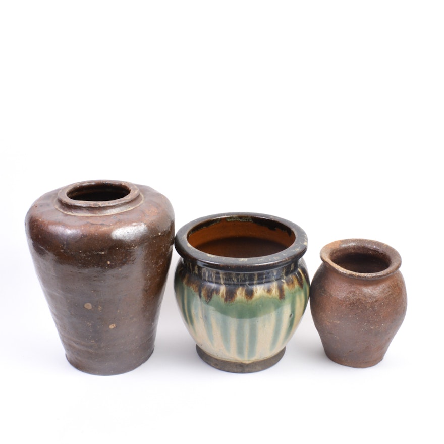 Set of Vintage Hand Thrown Stoneware Pottery