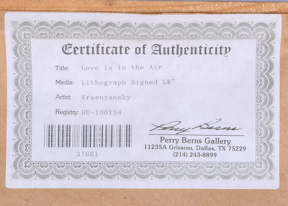 Anatole Krasnyansky Limited Edition Lithograph "Love is in the Air"