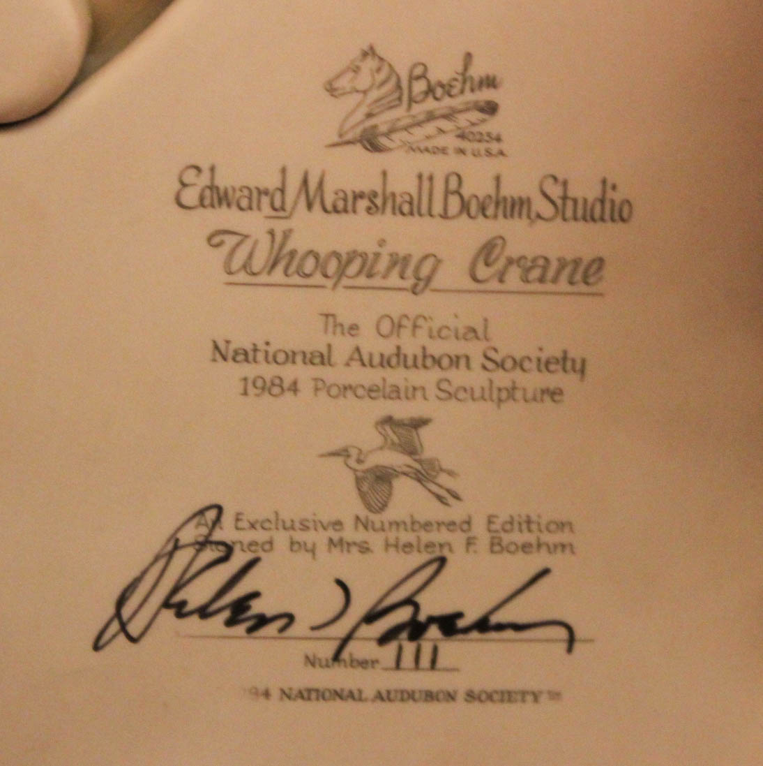 Boehm Limited Edition Bisque Porcelain "Whooping Crane"