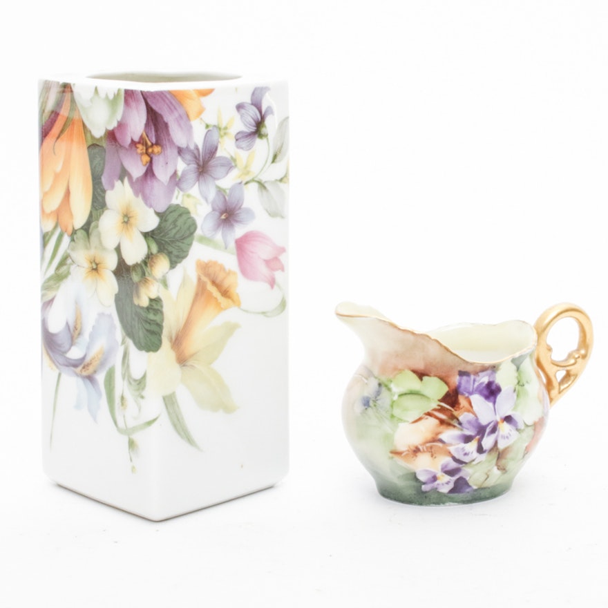 Two Floral Themed Limoges Pieces