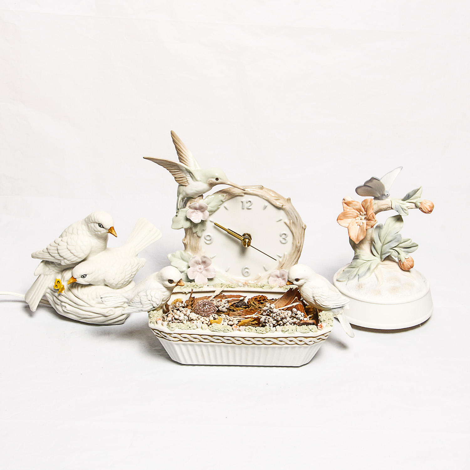 Otagiri Porcelain Hummingbird Clock and Music Box