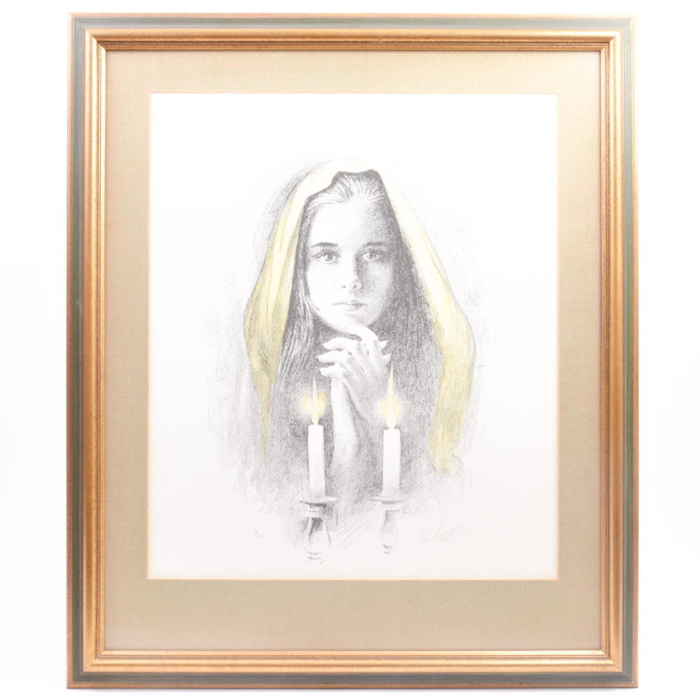 Giclee After Victor Albert Drawing of a Praying Girl