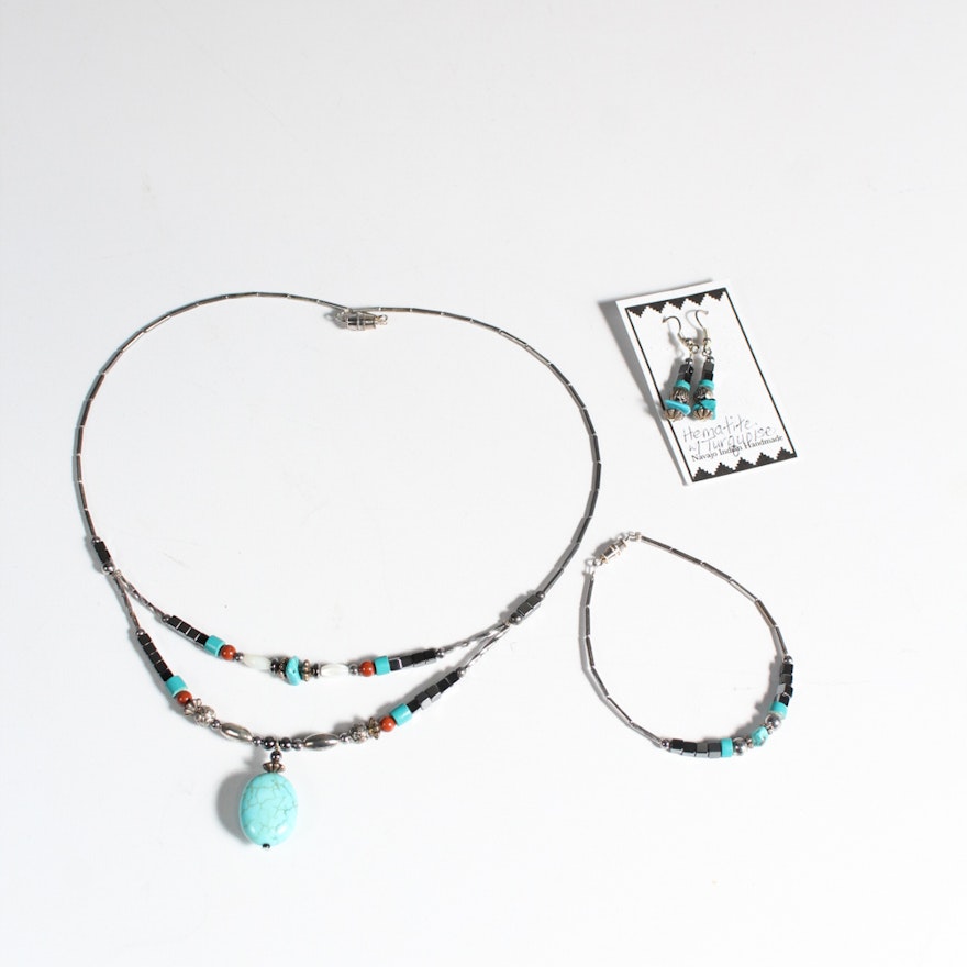 Sterling Silver Necklace, Bracelet and Earring Set with Turquoise