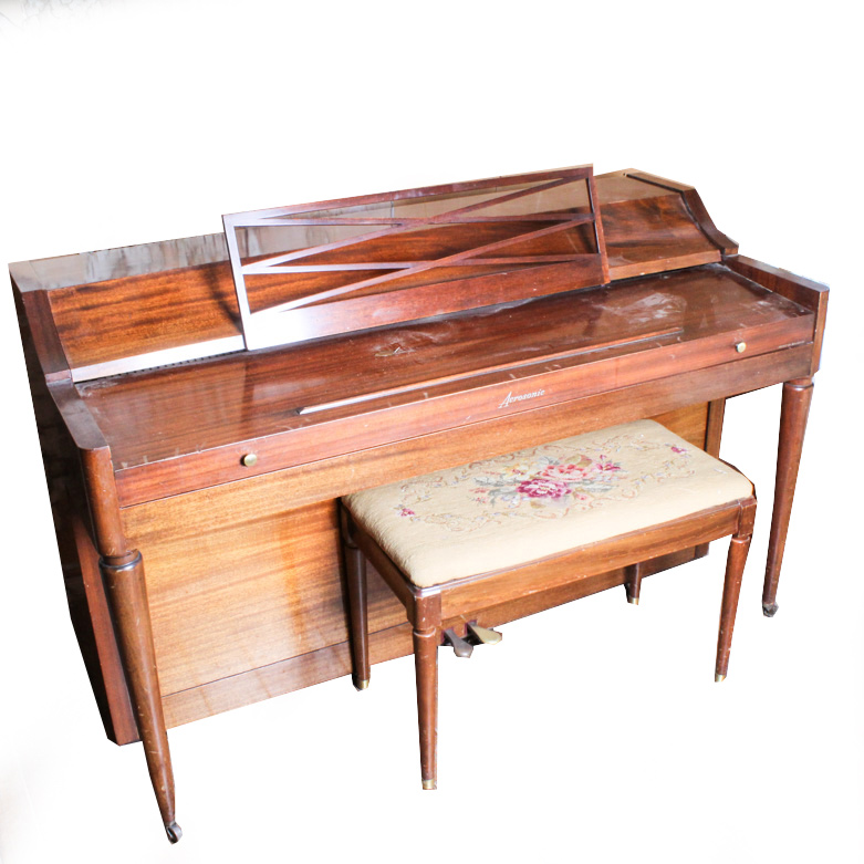 Baldwin Acrosonic Spinet Piano and Embroidered Bench