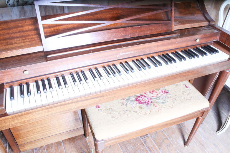 Baldwin Acrosonic Spinet Piano and Embroidered Bench