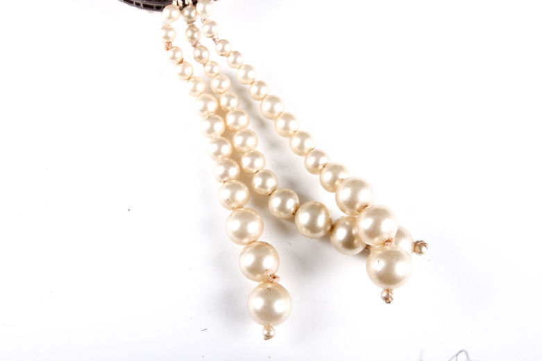 Sterling Silver, Faux Pearl, and Carved Shell Cameo Necklace