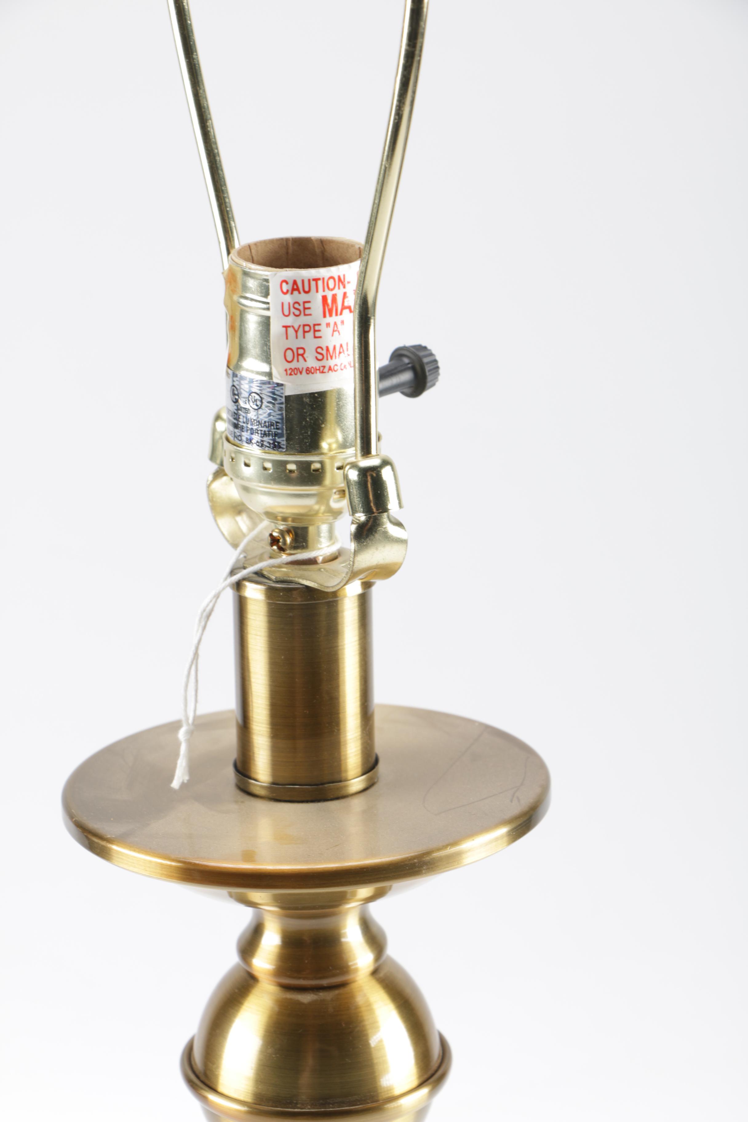 Gold Toned Table Lamp With Grey Glass