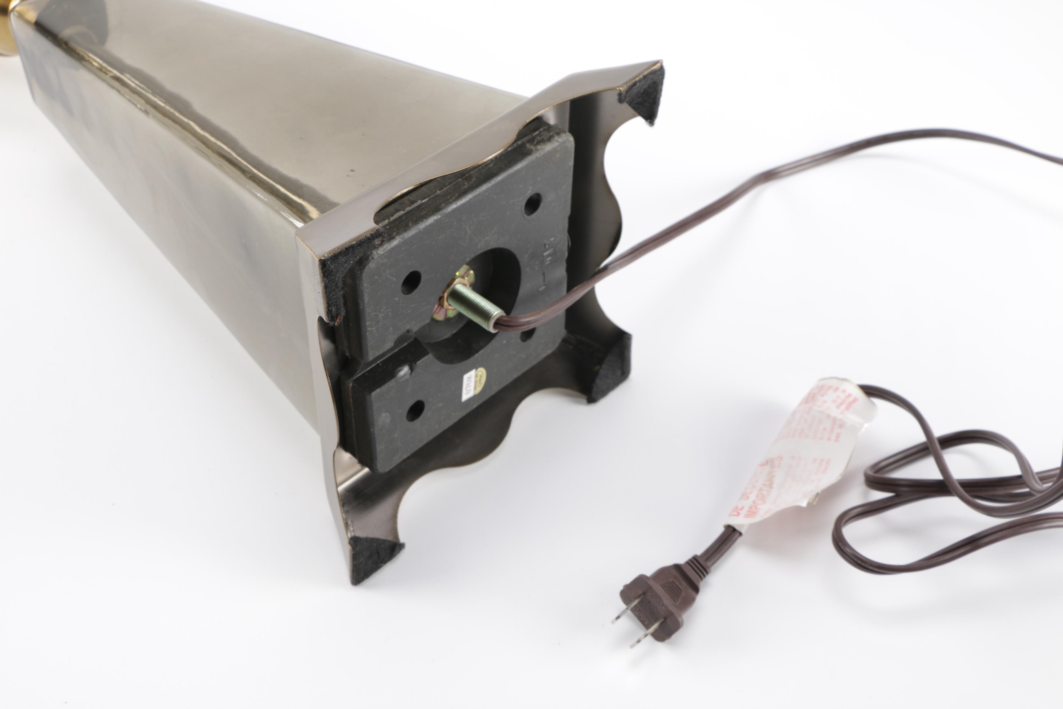 Gold Toned Table Lamp With Grey Glass