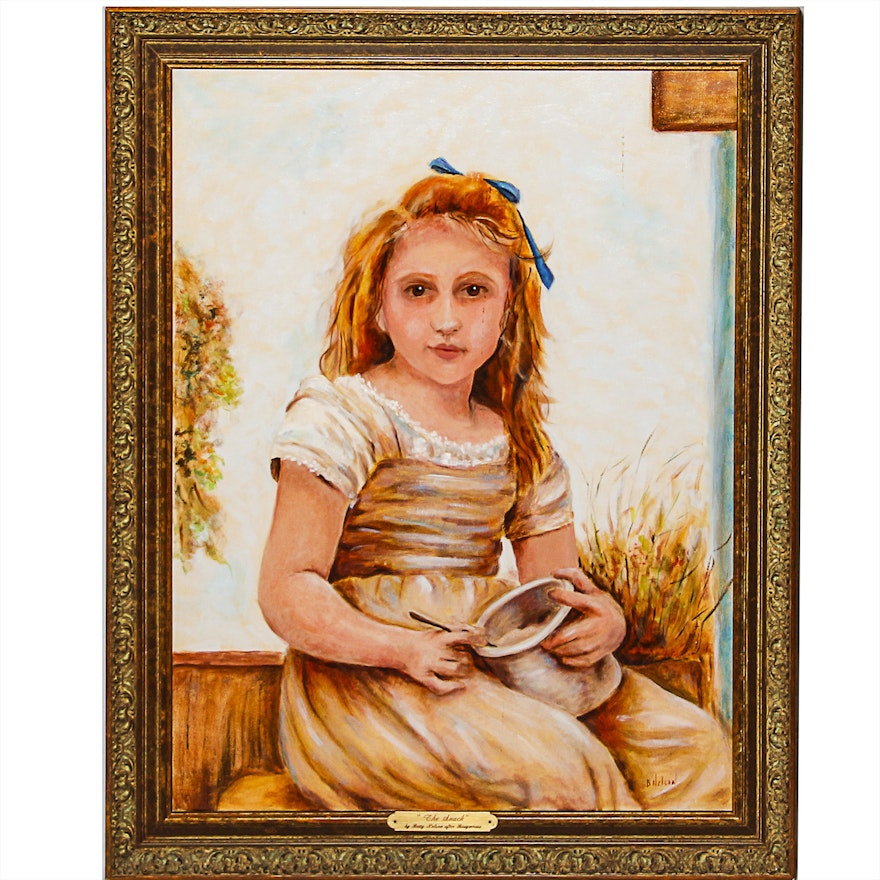 Oil on Canvas Titled "The Snack" by Betty Nelson after Bouguereau