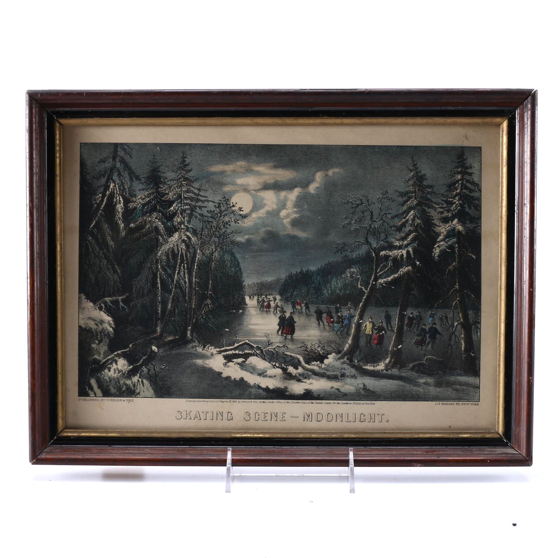 Currier & Ives Lithograph "Skating Scene - Moonlight"