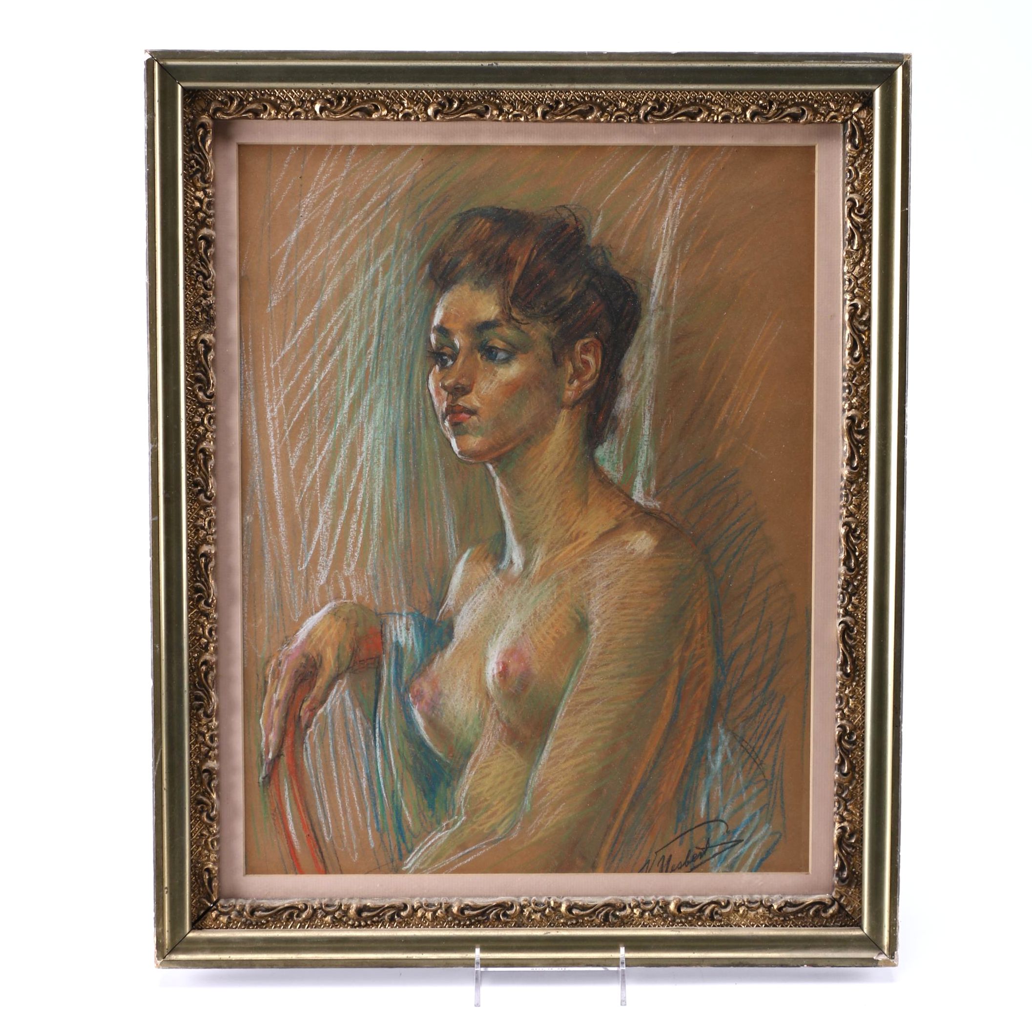 Vincent Nesbert Pastel Drawing of Figure Study