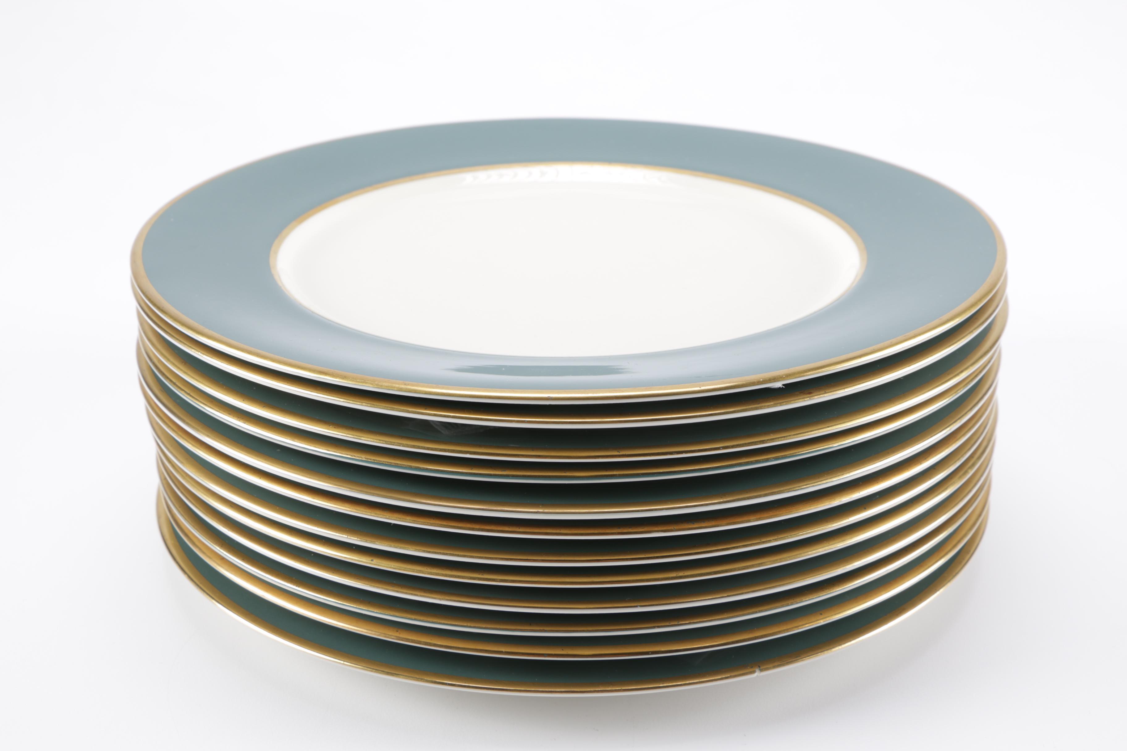 Flintridge "Sylvan Teal Green" China Dinner Plates