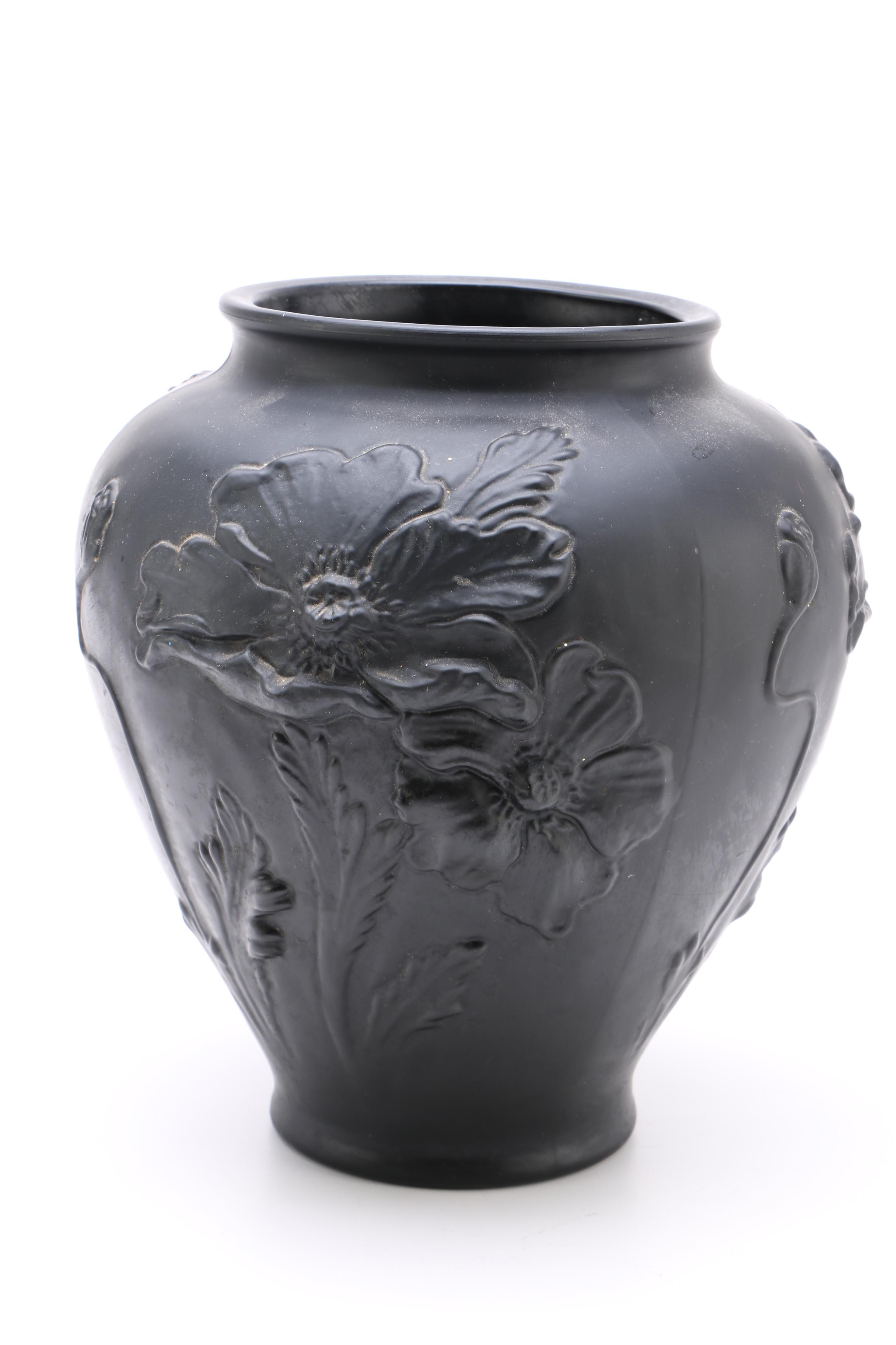Circa 1930s Tiffin Black Glass Poppy Vases