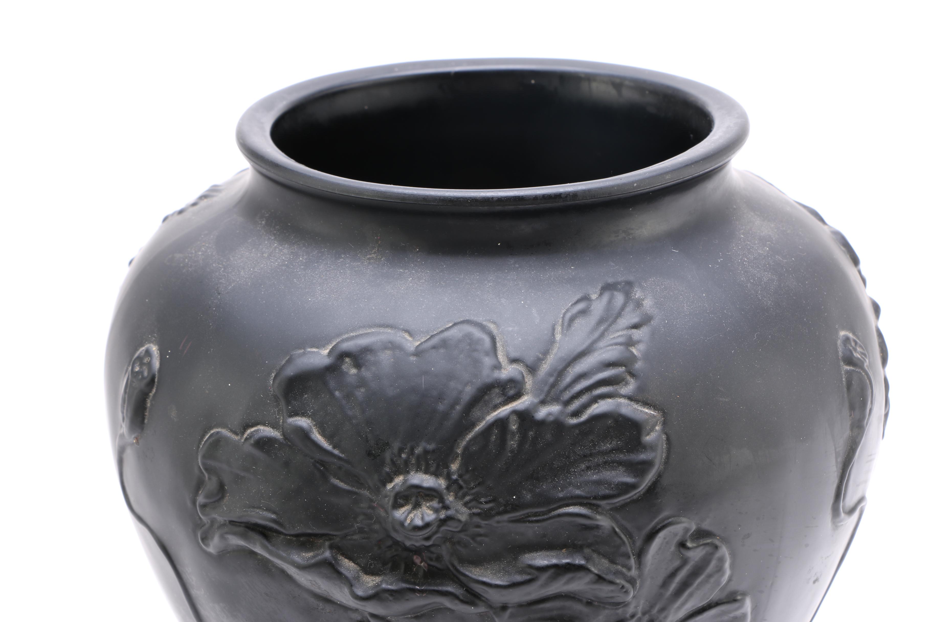 Circa 1930s Tiffin Black Glass Poppy Vases