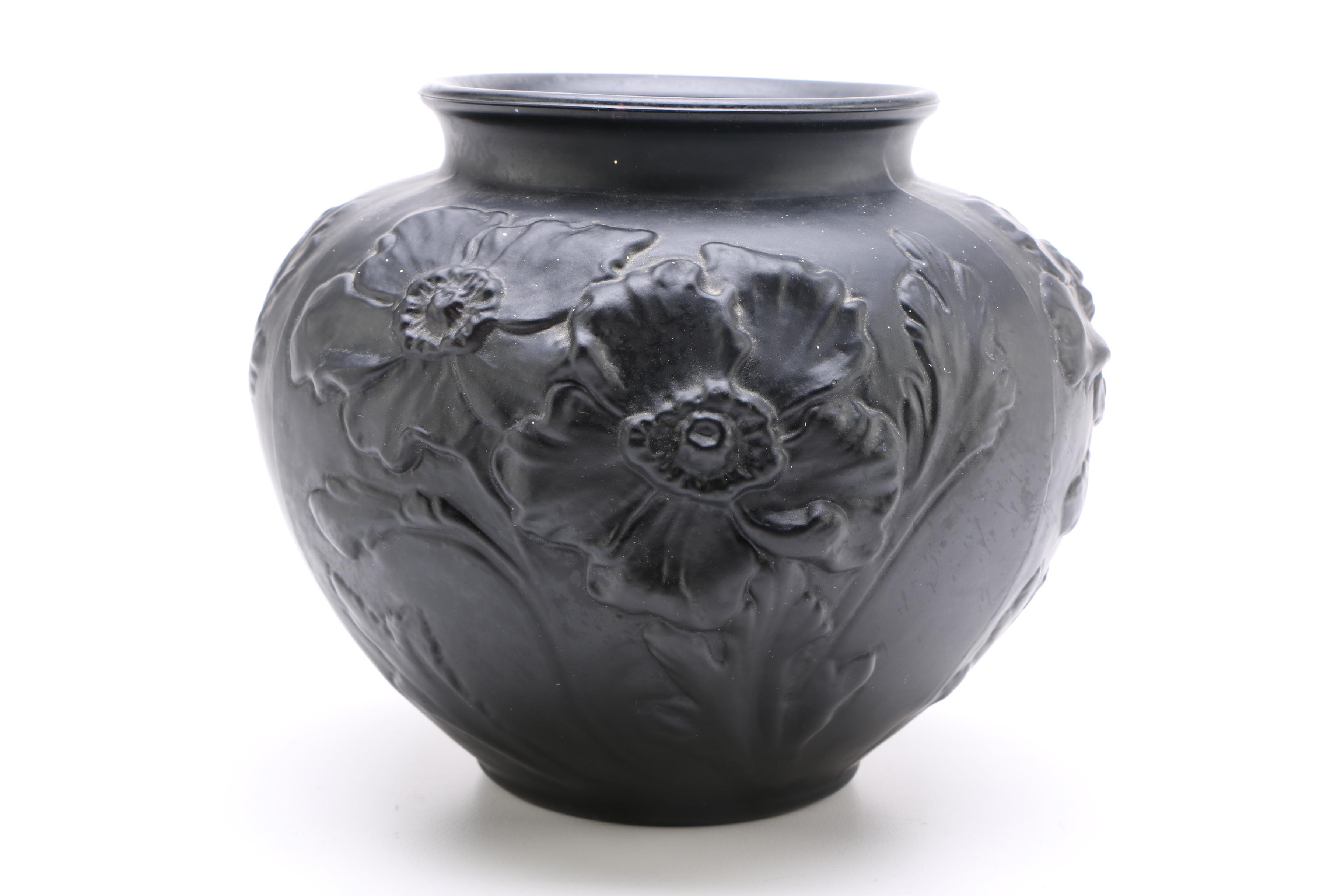 Circa 1930s Tiffin Black Glass Poppy Vases