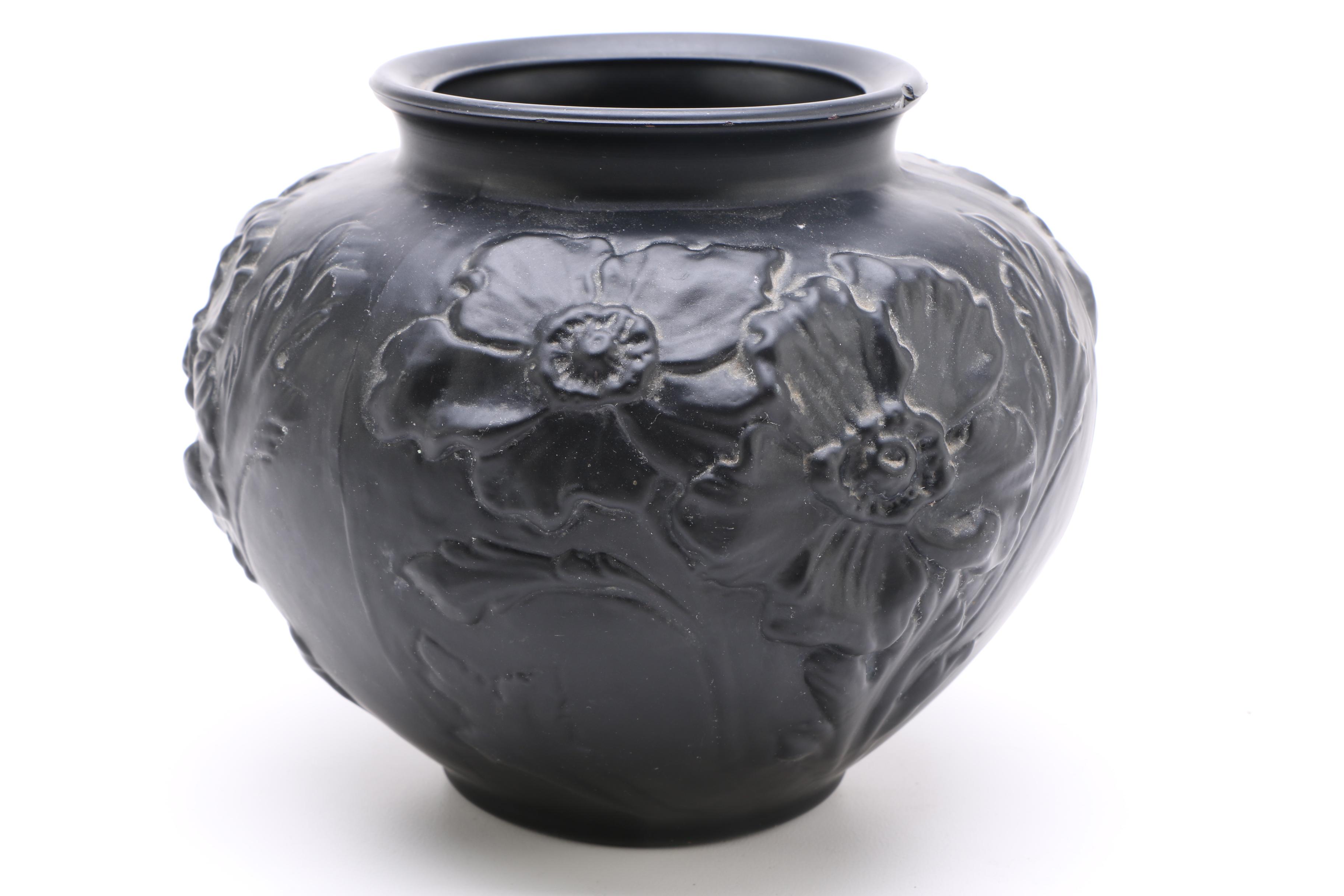 Circa 1930s Tiffin Black Glass Poppy Vases