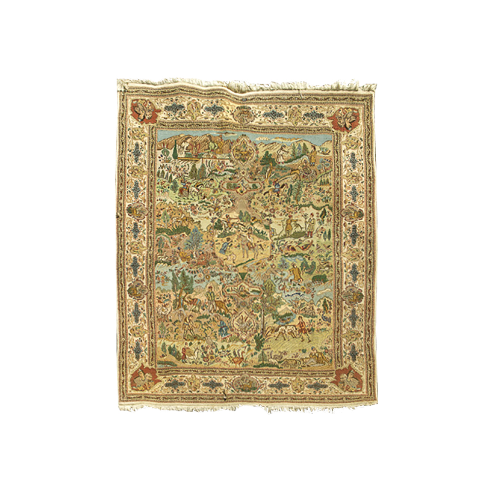 Semi-Antique Hand-Knotted Pictorial Kerman-Style Wool Area Rug