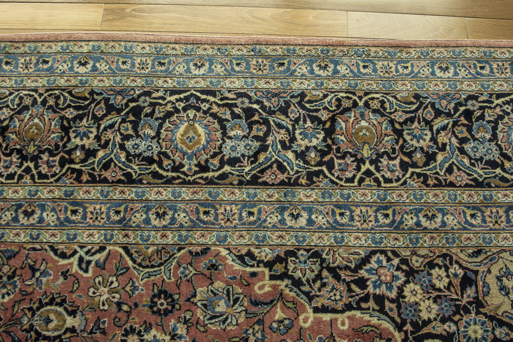 Large Hand-Knotted and Signed Kashan Wool Area Rug