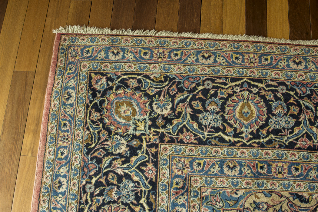 Large Hand-Knotted and Signed Kashan Wool Area Rug