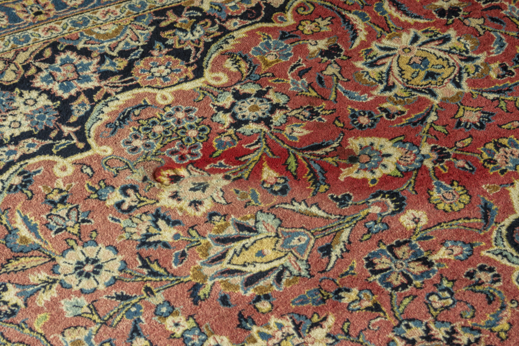 Large Hand-Knotted and Signed Kashan Wool Area Rug