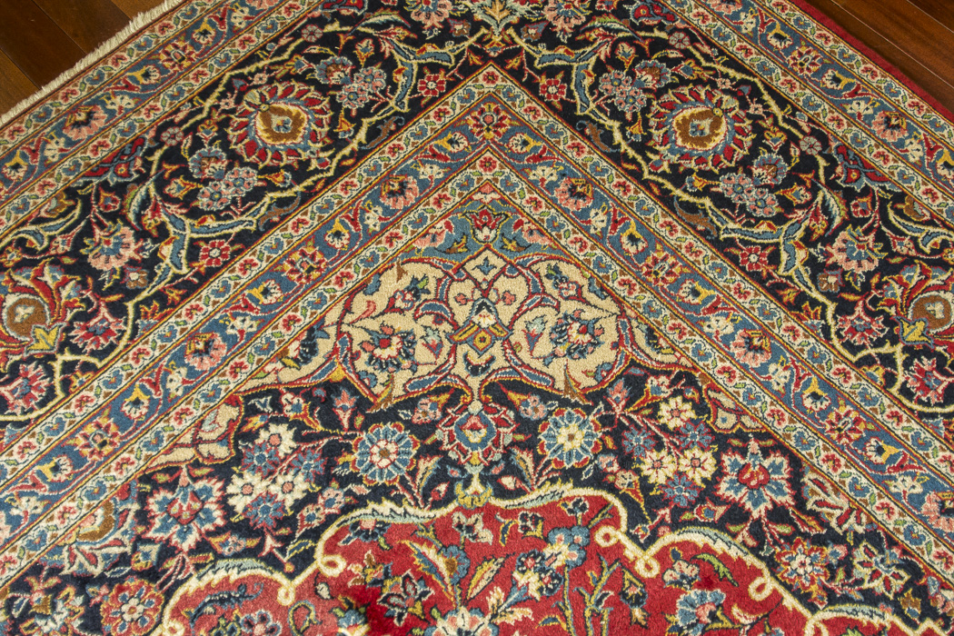 Large Hand-Knotted and Signed Kashan Wool Area Rug