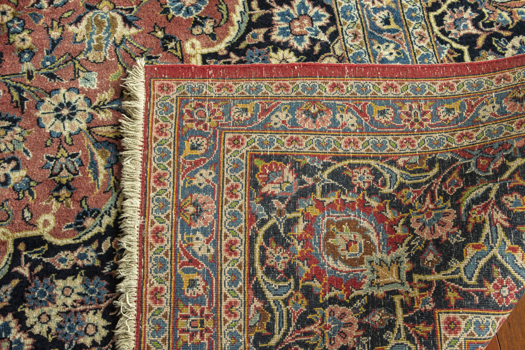 Large Hand-Knotted and Signed Kashan Wool Area Rug