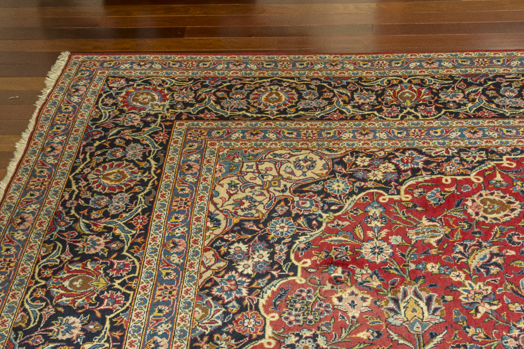 Large Hand-Knotted and Signed Kashan Wool Area Rug