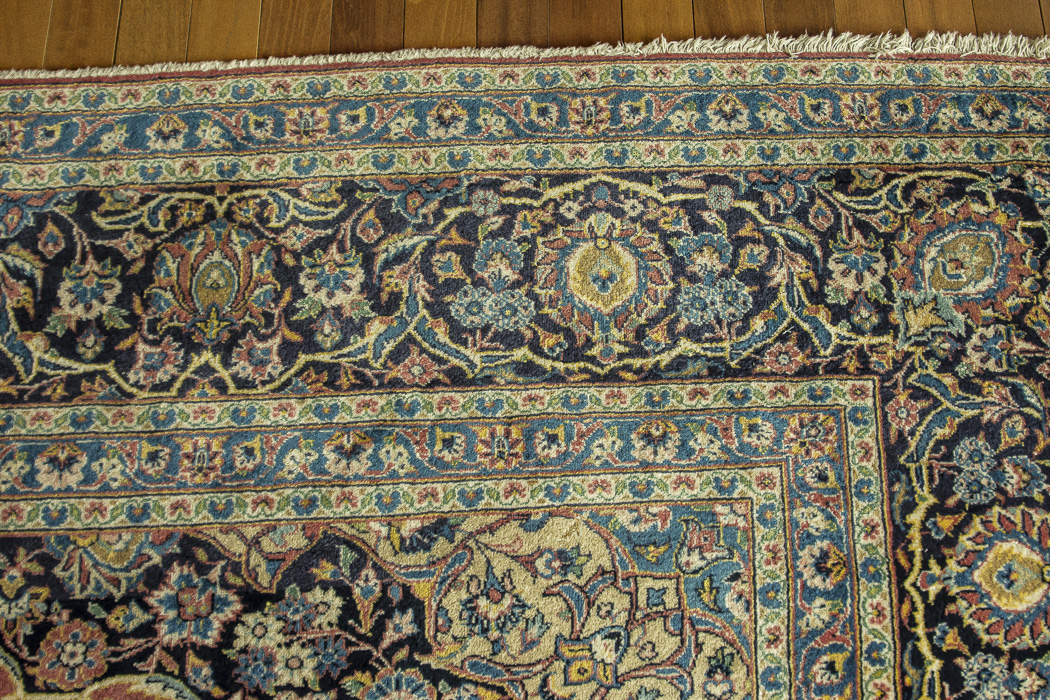 Large Hand-Knotted and Signed Kashan Wool Area Rug