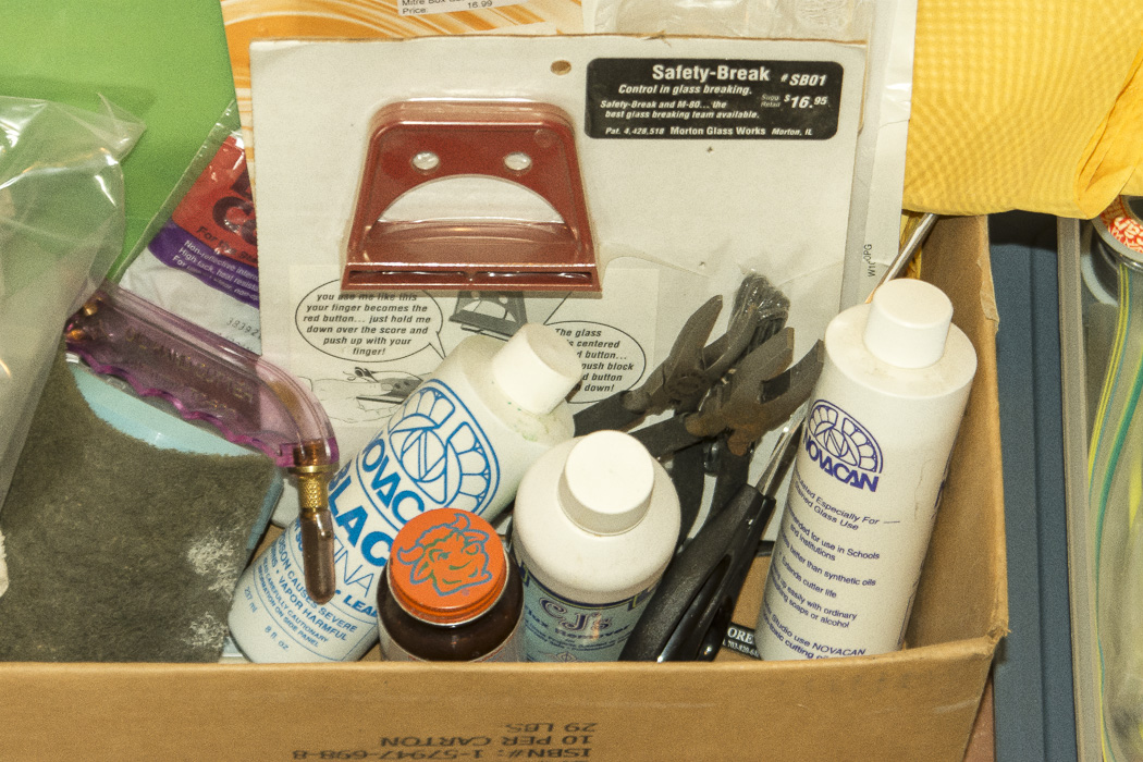 Assortment of Stained Glass Supplies and Tools