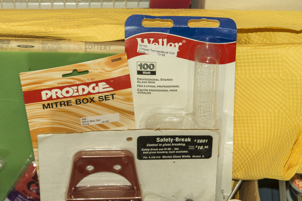 Assortment of Stained Glass Supplies and Tools