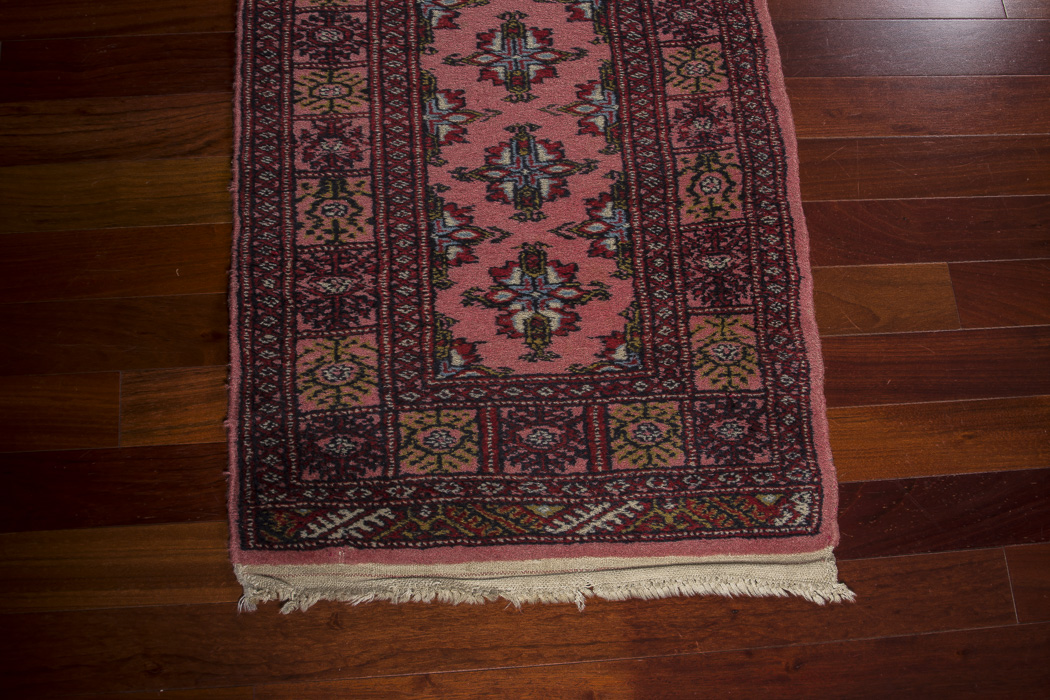 Vintage Hand-Knotted Pink Bokhara-Style Accent Rug