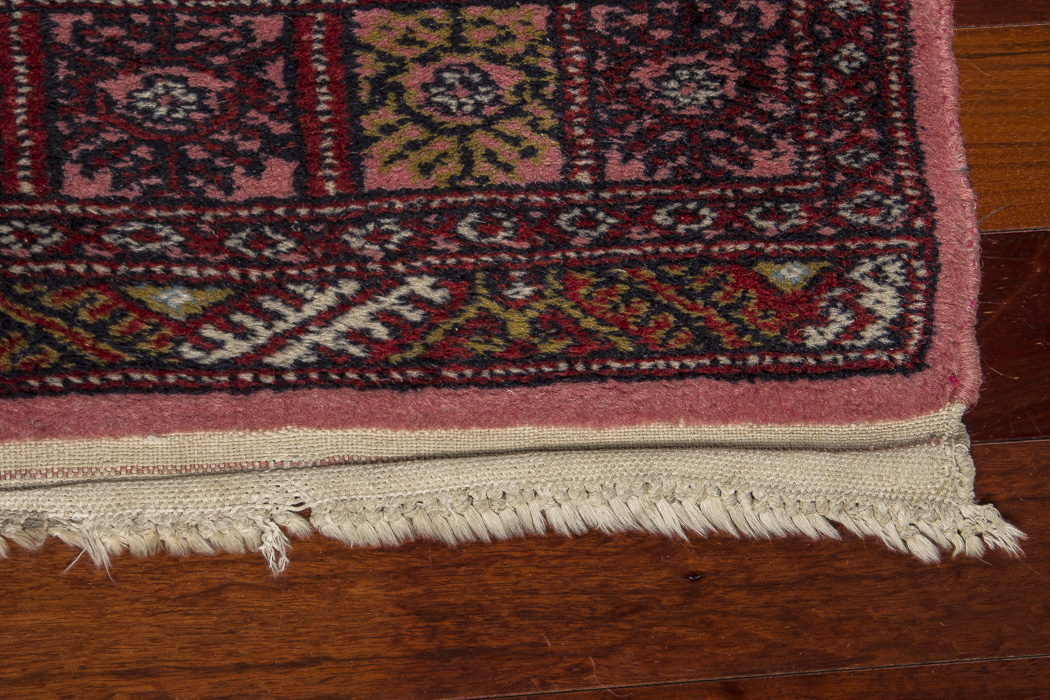Vintage Hand-Knotted Pink Bokhara-Style Accent Rug