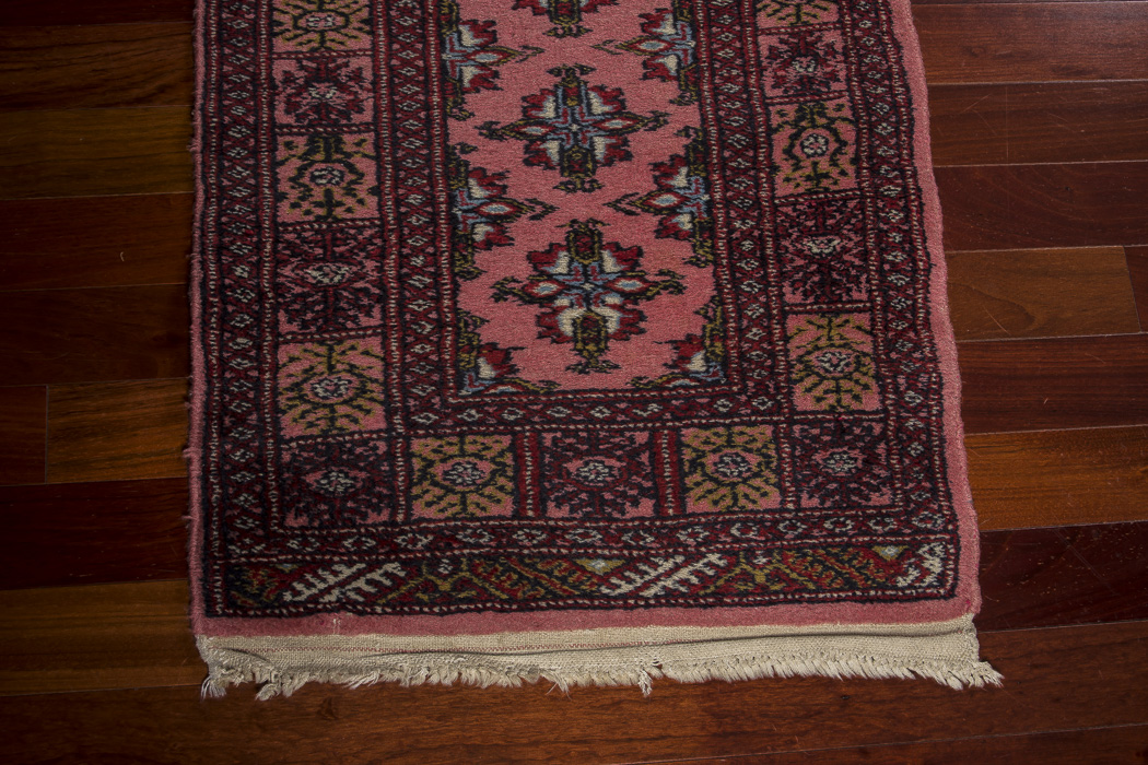 Vintage Hand-Knotted Pink Bokhara-Style Accent Rug