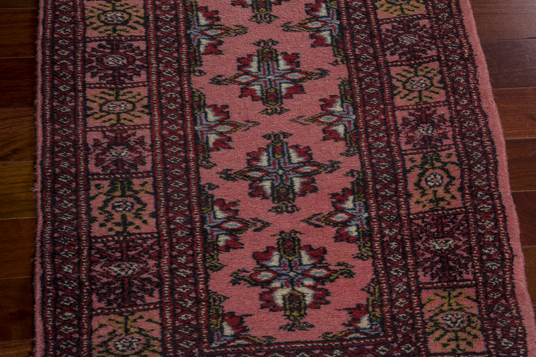 Vintage Hand-Knotted Pink Bokhara-Style Accent Rug