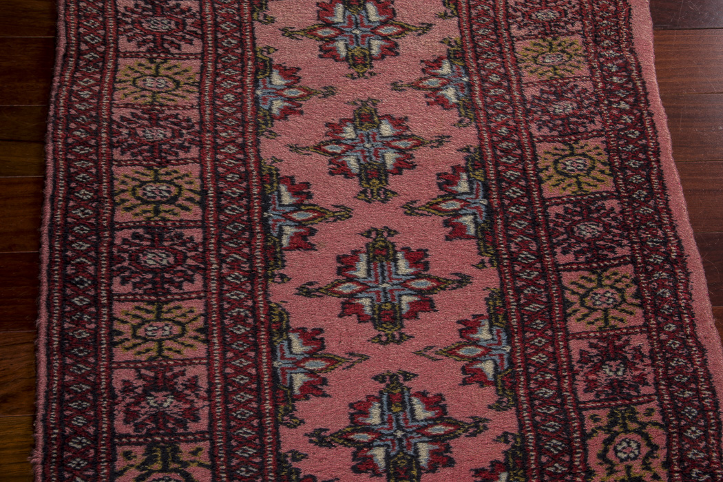 Vintage Hand-Knotted Pink Bokhara-Style Accent Rug
