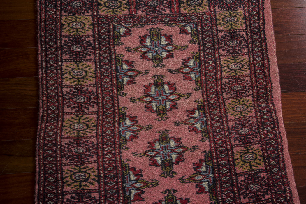 Vintage Hand-Knotted Pink Bokhara-Style Accent Rug
