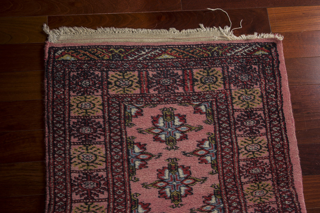 Vintage Hand-Knotted Pink Bokhara-Style Accent Rug