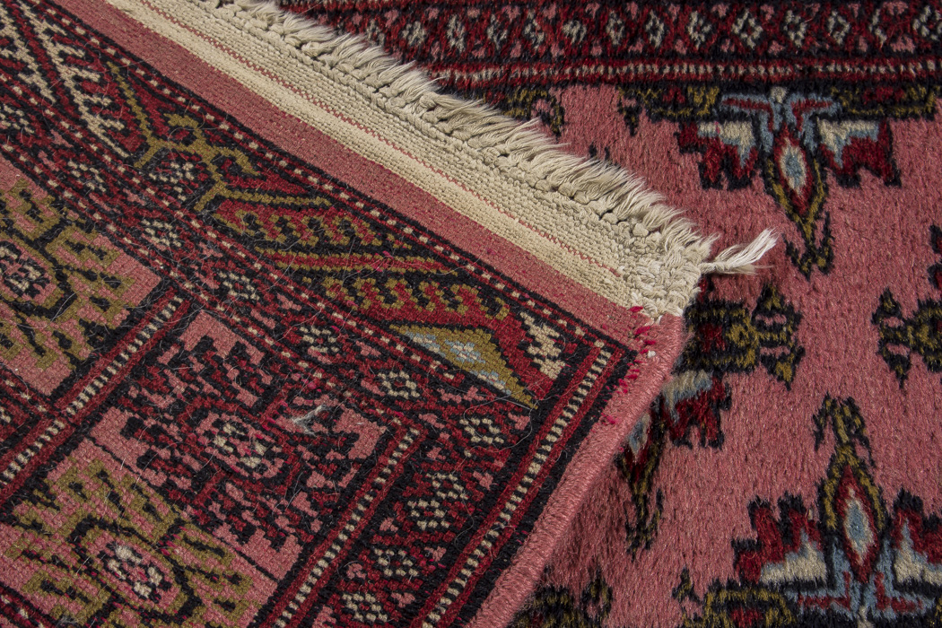 Vintage Hand-Knotted Pink Bokhara-Style Accent Rug