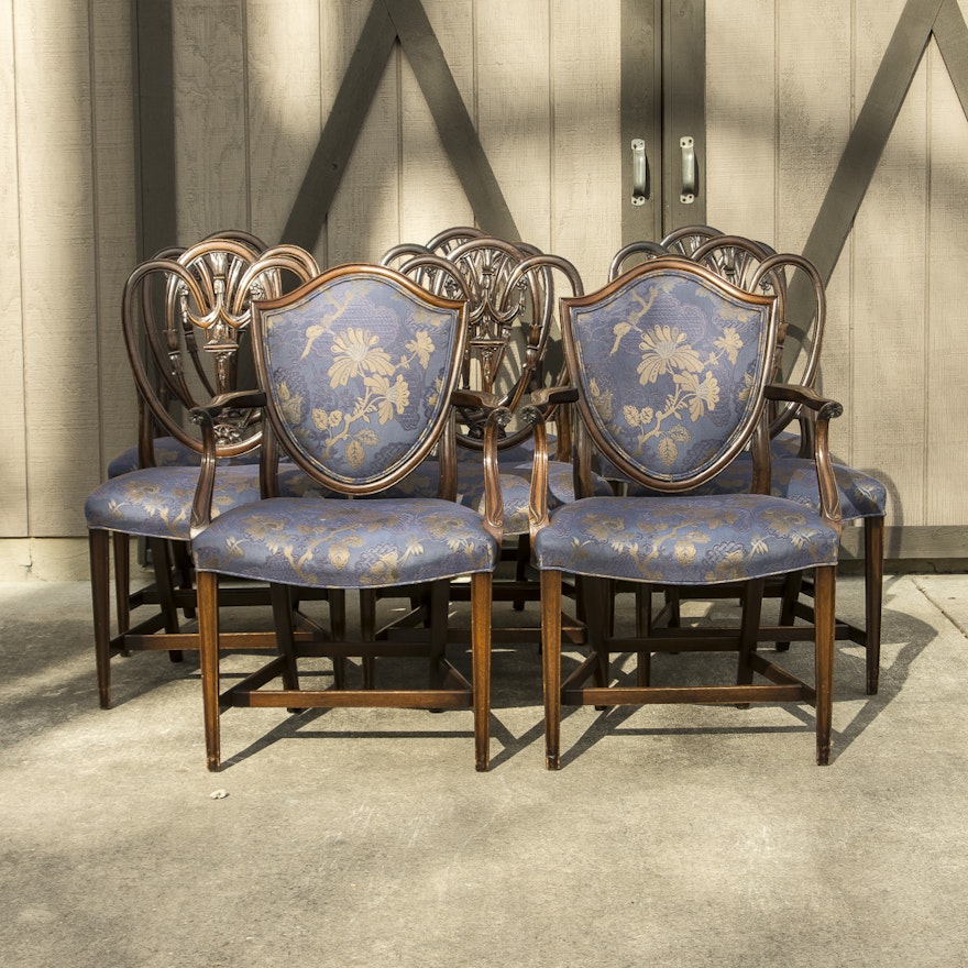 Set of Vintage Hepplewhite Style Upholstered Dining Chairs
