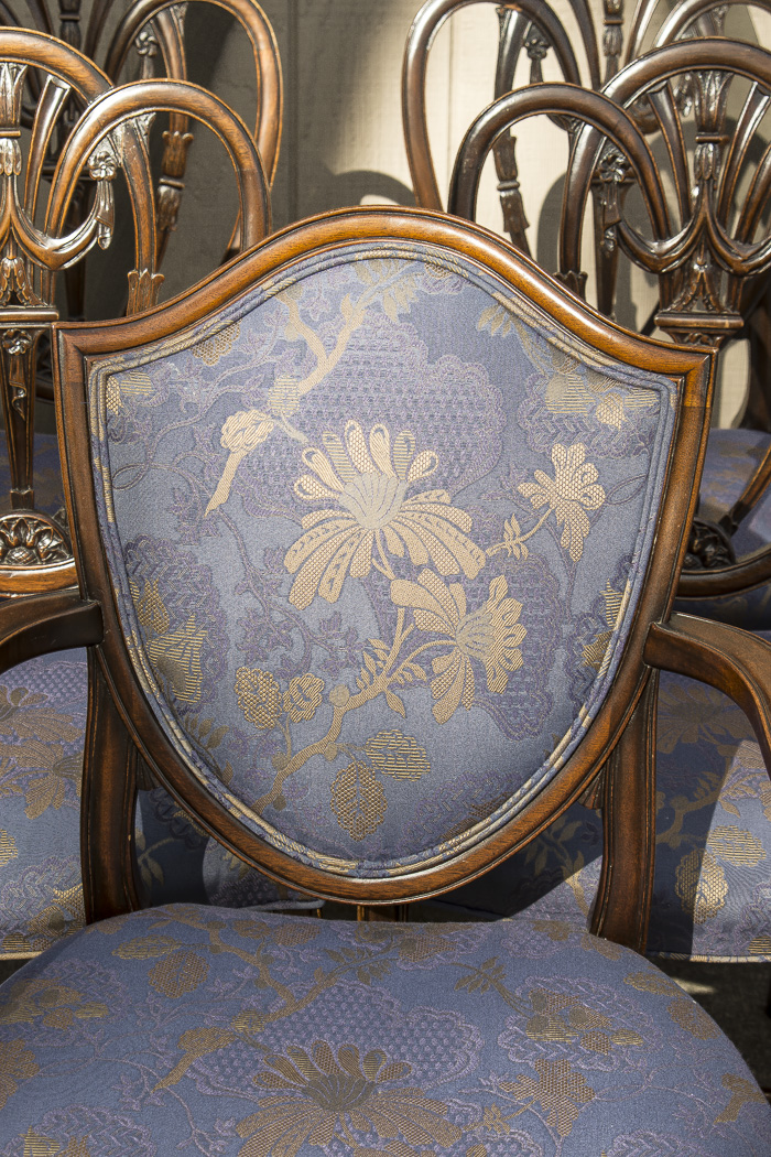 Set of Vintage Hepplewhite Style Upholstered Dining Chairs