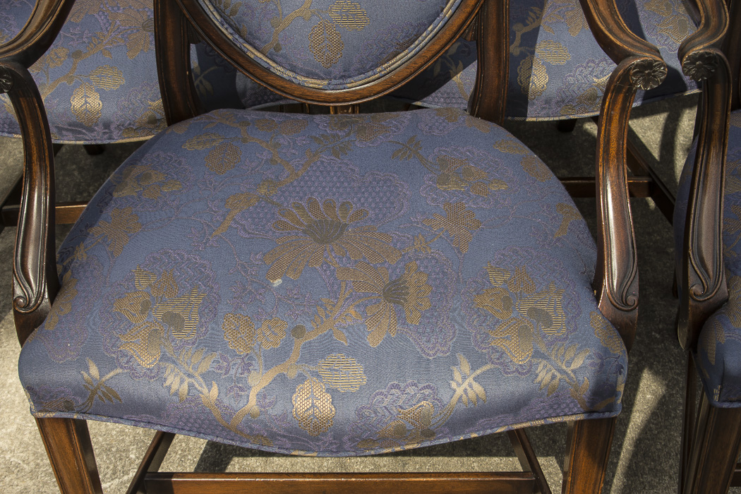 Set of Vintage Hepplewhite Style Upholstered Dining Chairs