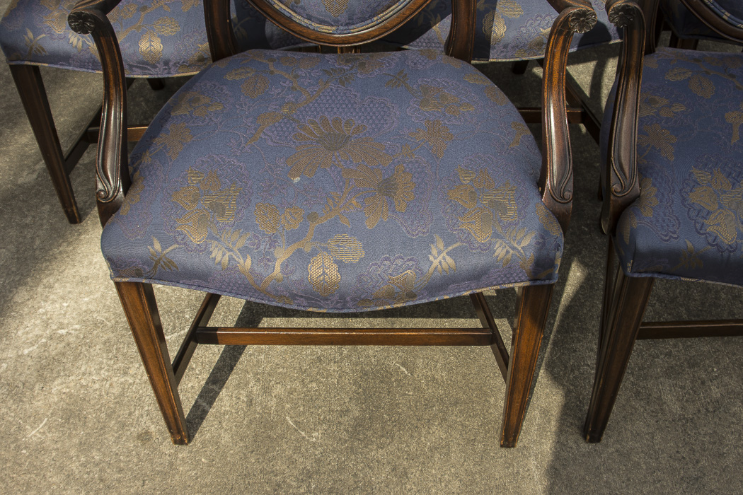 Set of Vintage Hepplewhite Style Upholstered Dining Chairs