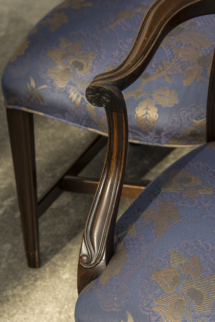 Set of Vintage Hepplewhite Style Upholstered Dining Chairs