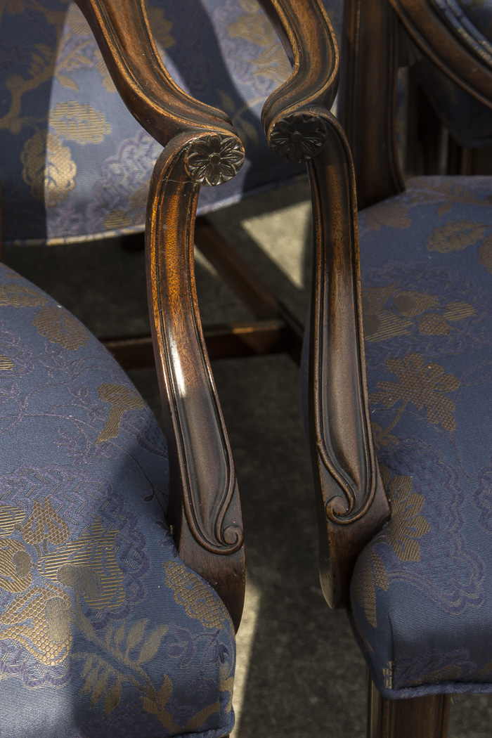 Set of Vintage Hepplewhite Style Upholstered Dining Chairs